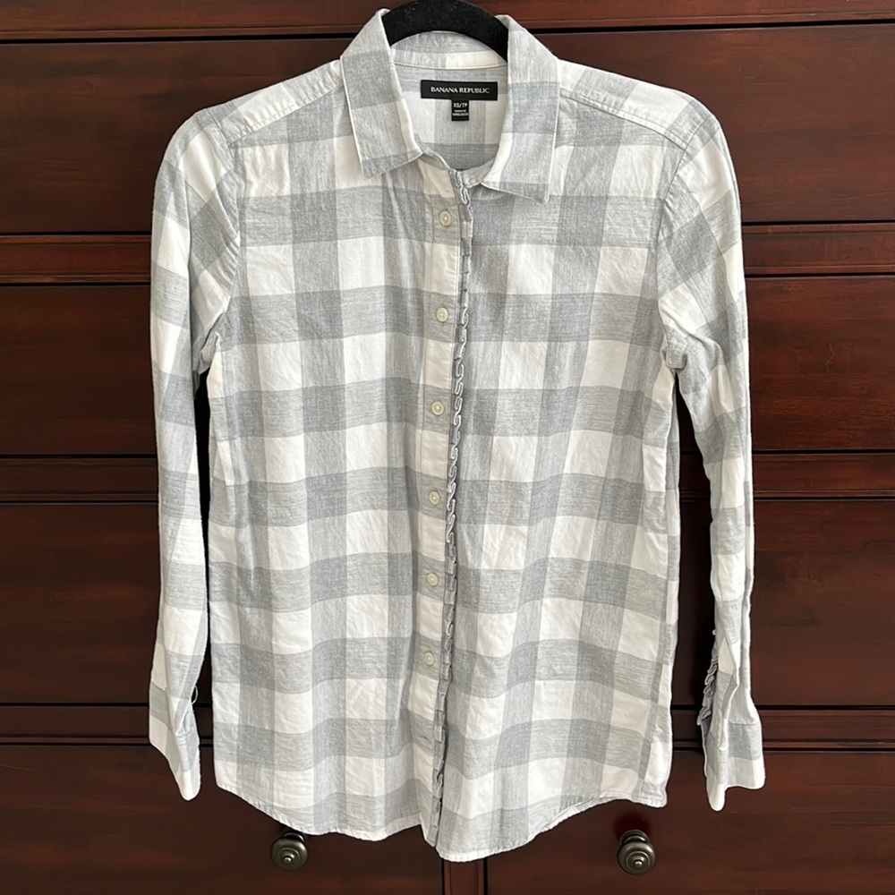 Banana Republic Flannel Ruffle Detail Button Down Shirt